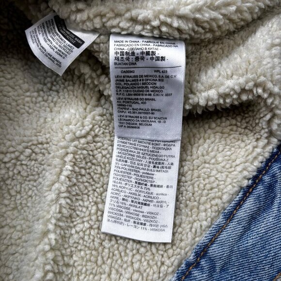 Levi’s Premium Original Trucker Sherpa Jacket Denim Small Men Jean Jacket Wester - Picture 5 of 8